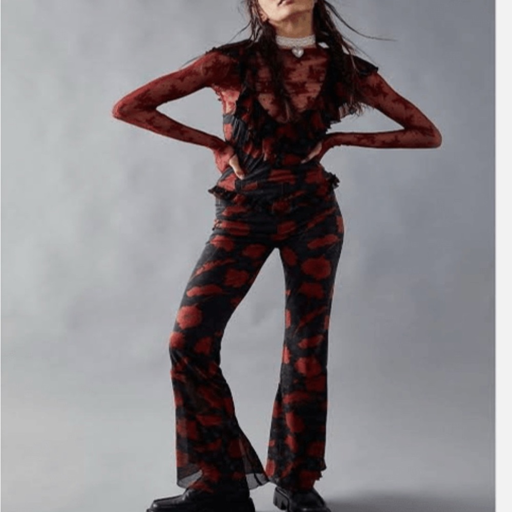 Free People Black and Red Flare Jumpsuit